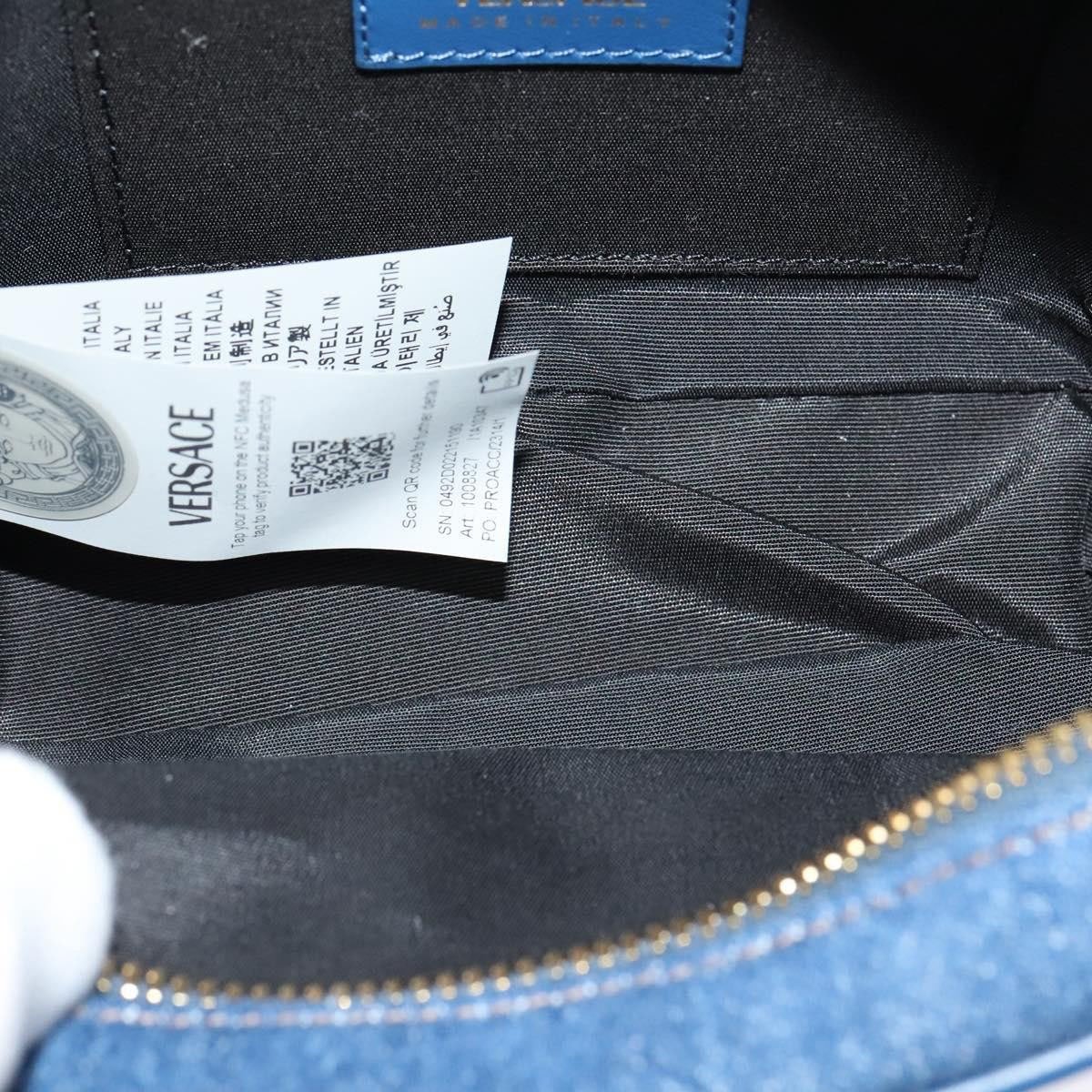 Versace Versace Medusa Icon Front Slip Pocket Camera Bag Quilted Denim Mini Blauw