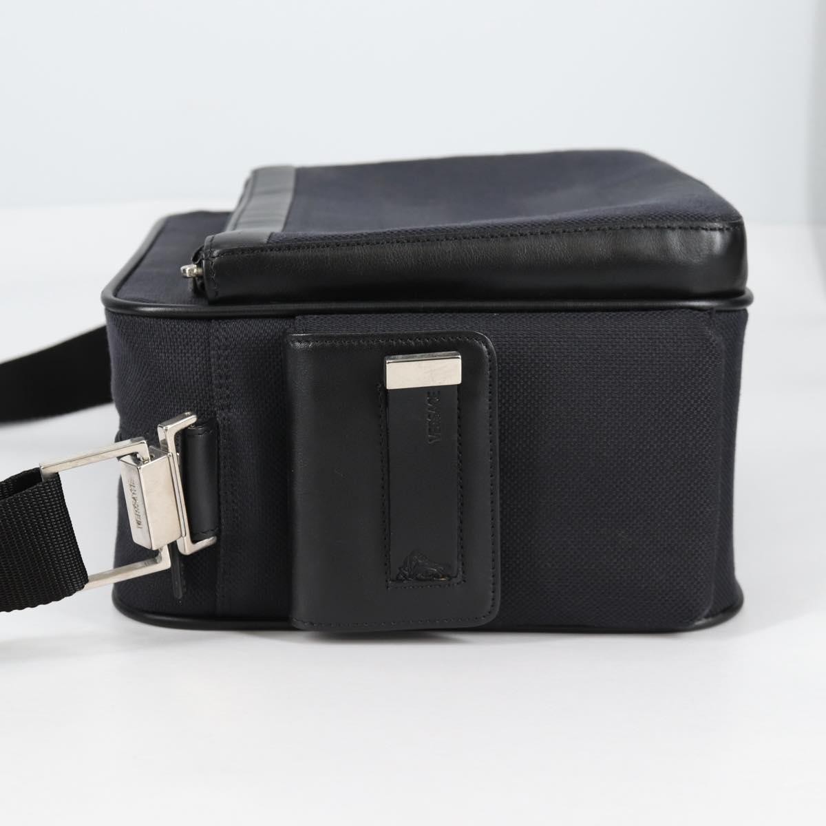 Versace Versace Front Pocket Shoulder Bag Leather and Canvas Zwart