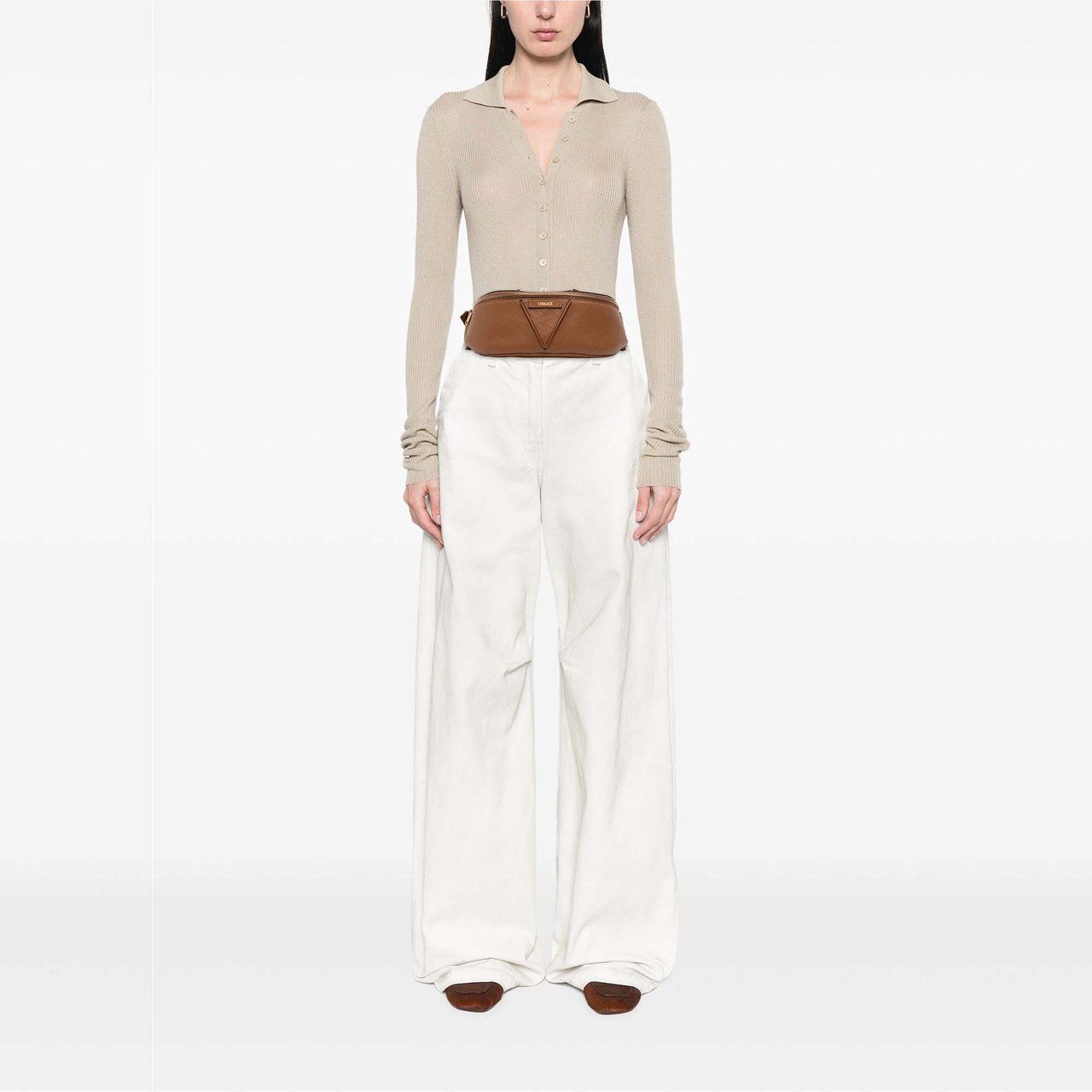 Versace Leather V Greca Signature Belt Bag Bruin