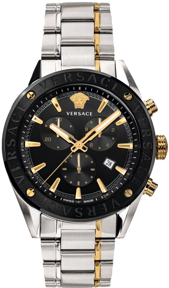 Versace VEHB00619 V-Chrono heren horloge zilver/zwart 44 mm Zwart