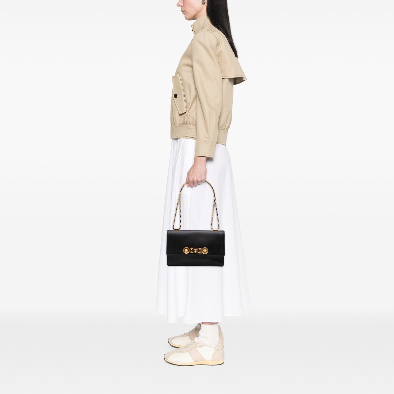 Versace Leather Medusa Flap Chain Shoulder Bag Zwart