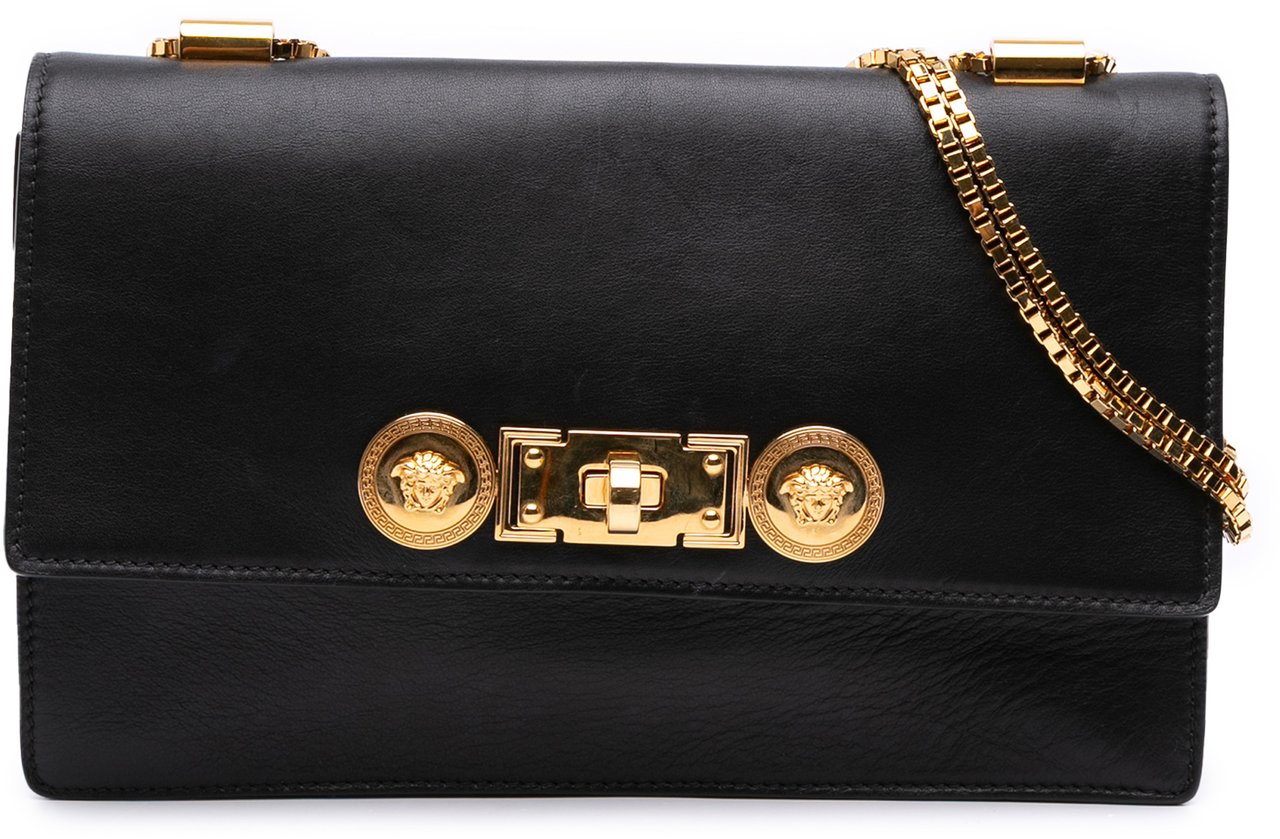 Versace Leather Medusa Flap Chain Shoulder Bag Zwart