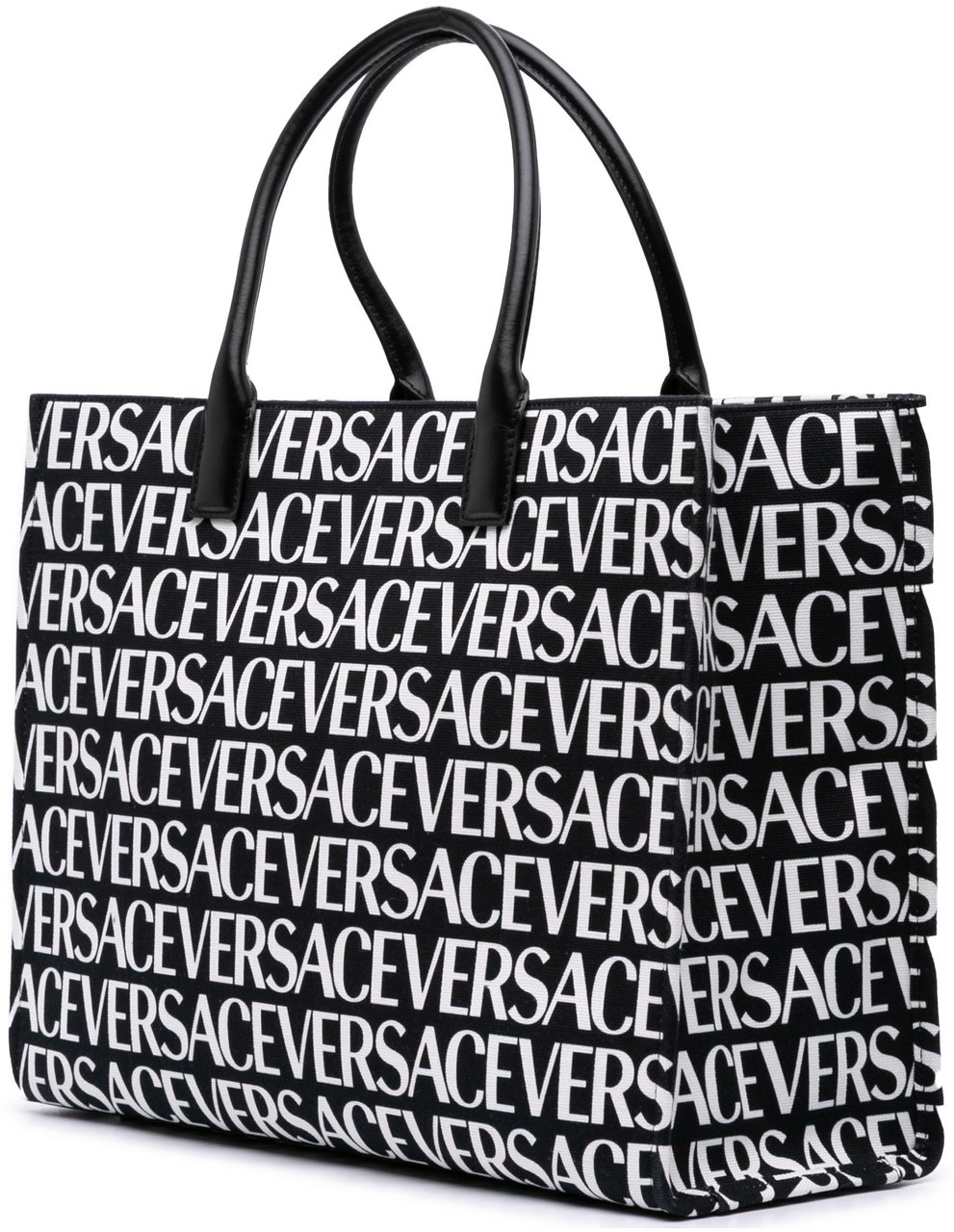 Versace Canvas Logo Print Tote Zwart