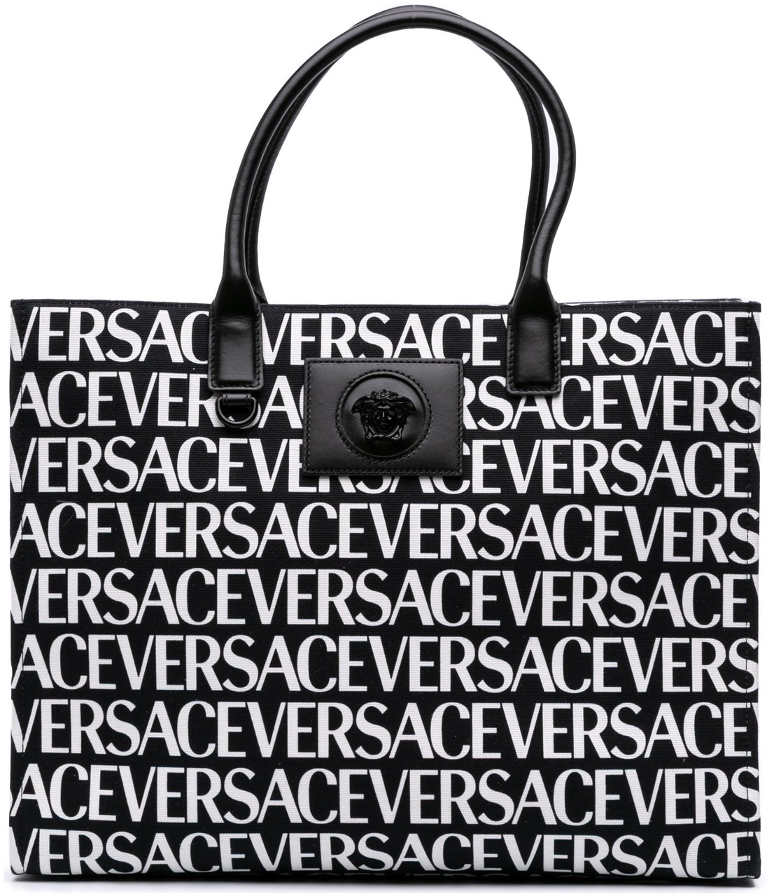 Versace Canvas Logo Print Tote Zwart