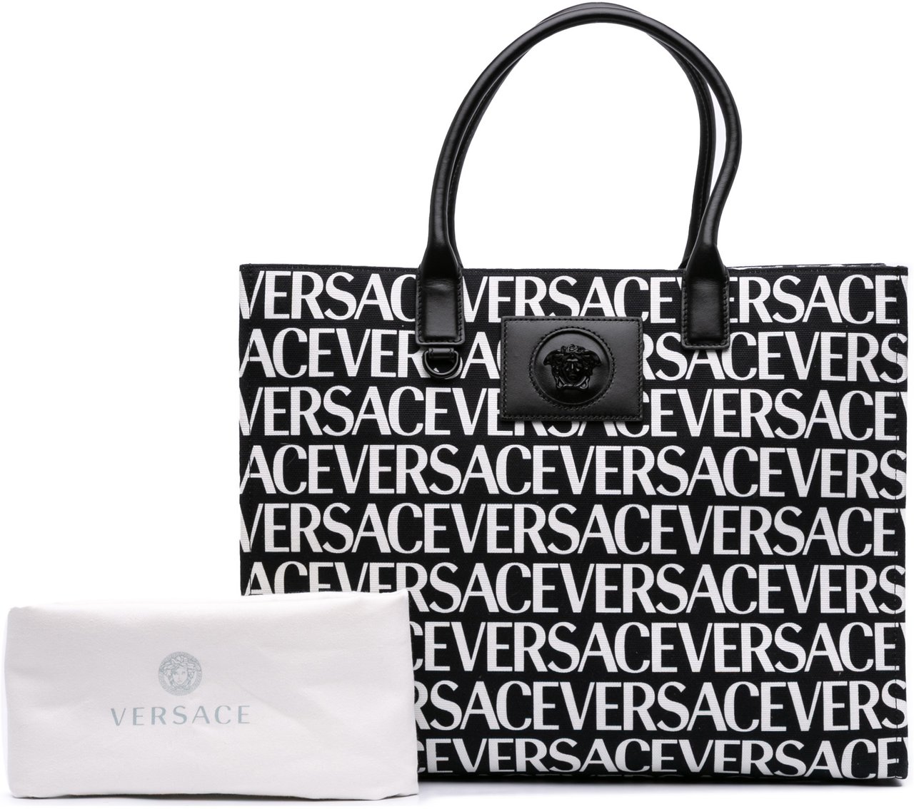 Versace Canvas Logo Print Tote Zwart