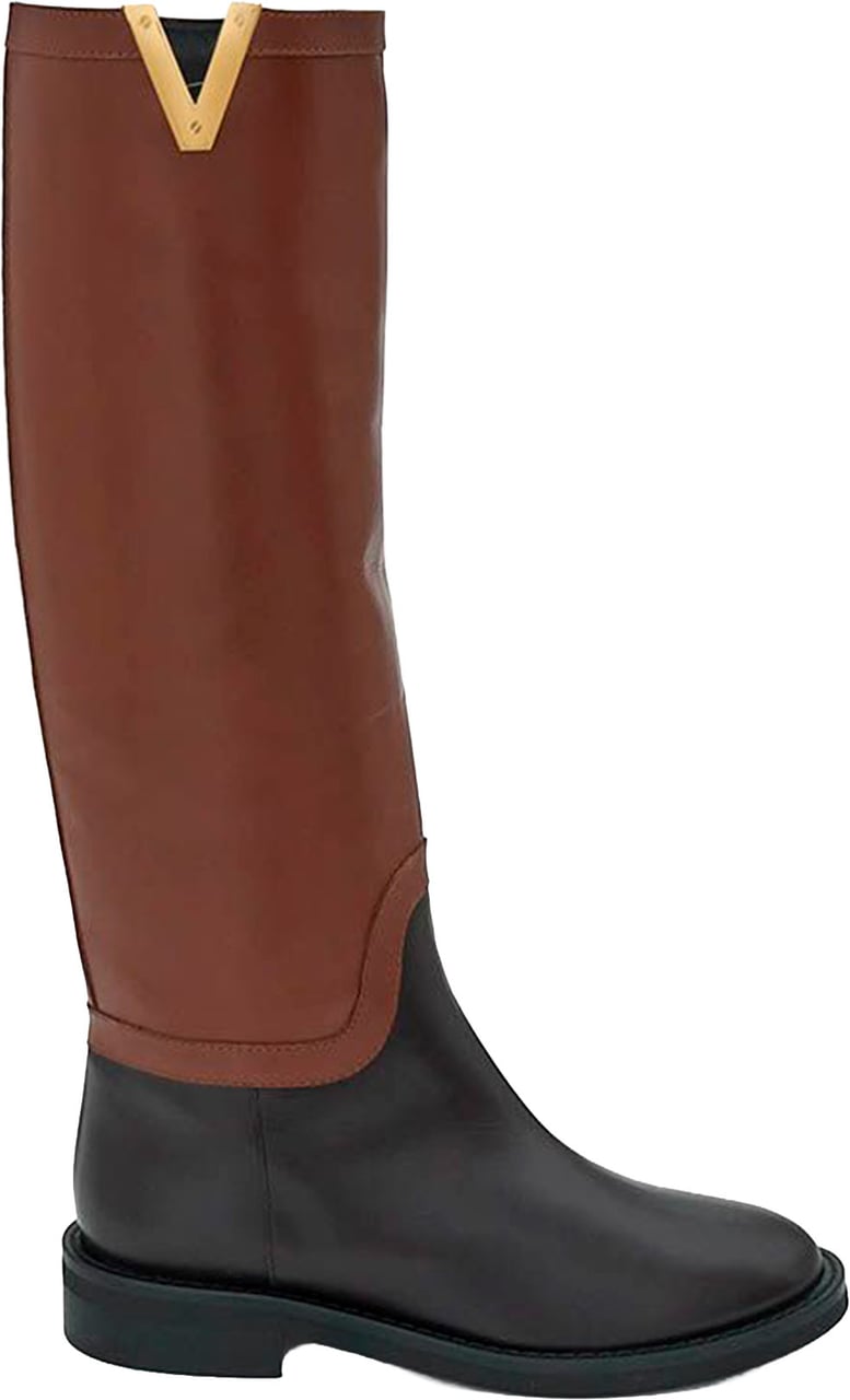 Via Roma 15 Two-Tone Knee-High Boots with Gold Accent Bruin
