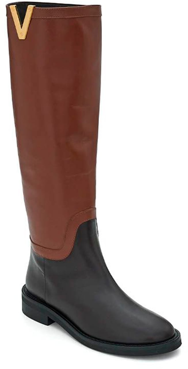 Via Roma 15 Two-Tone Knee-High Boots with Gold Accent Bruin