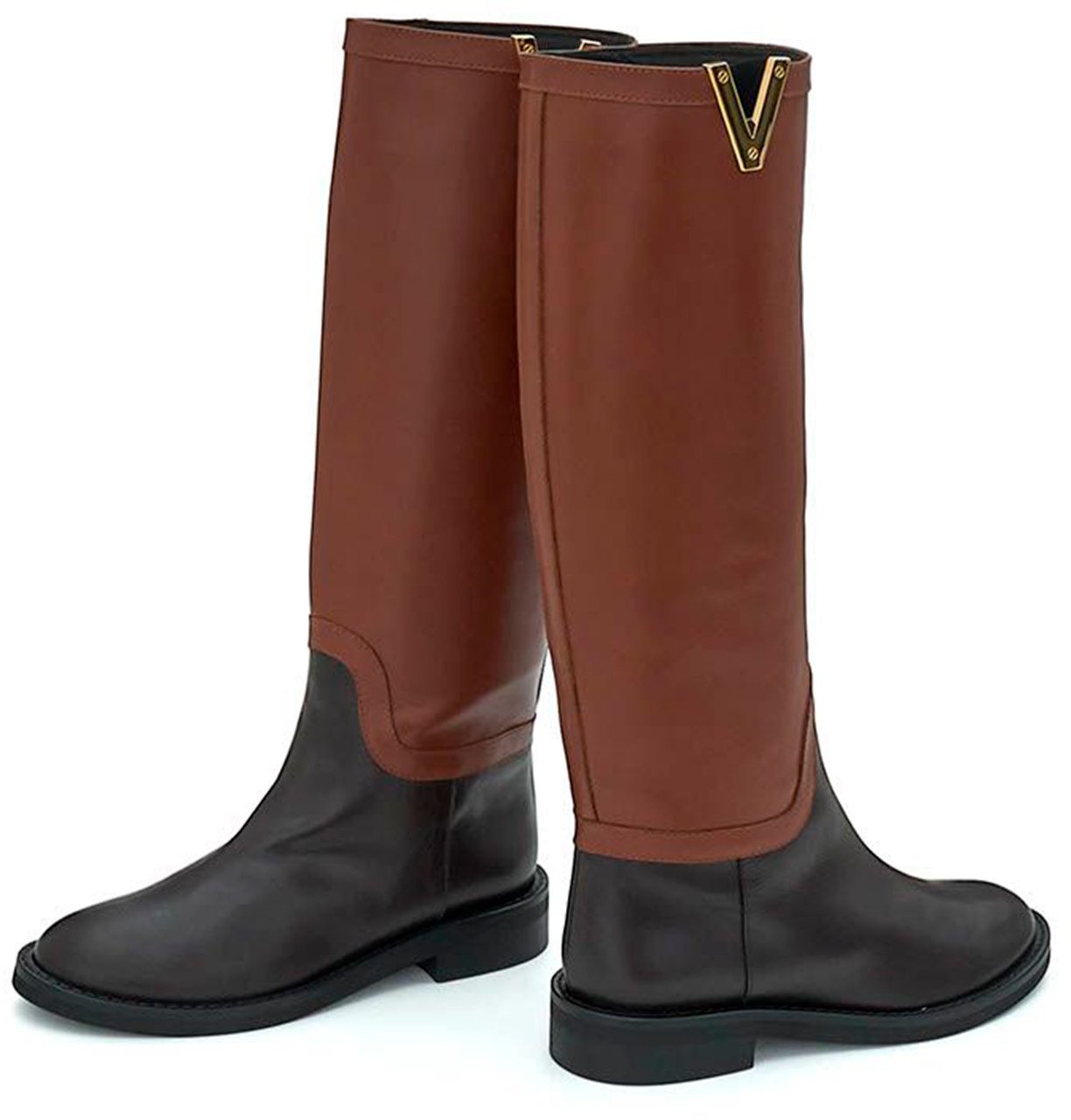 Via Roma 15 Two-Tone Knee-High Boots with Gold Accent Bruin