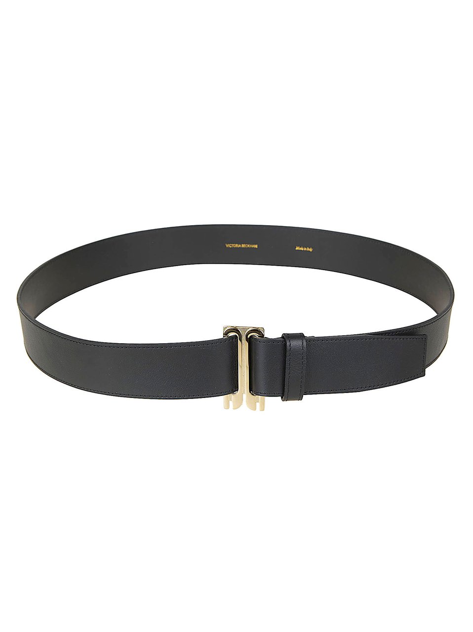 Victoria Beckham Leather Belt with Geometric Gold-tone Buckle Zwart