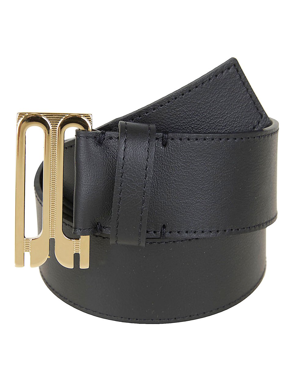 Victoria Beckham Leather Belt with Geometric Gold-tone Buckle Zwart