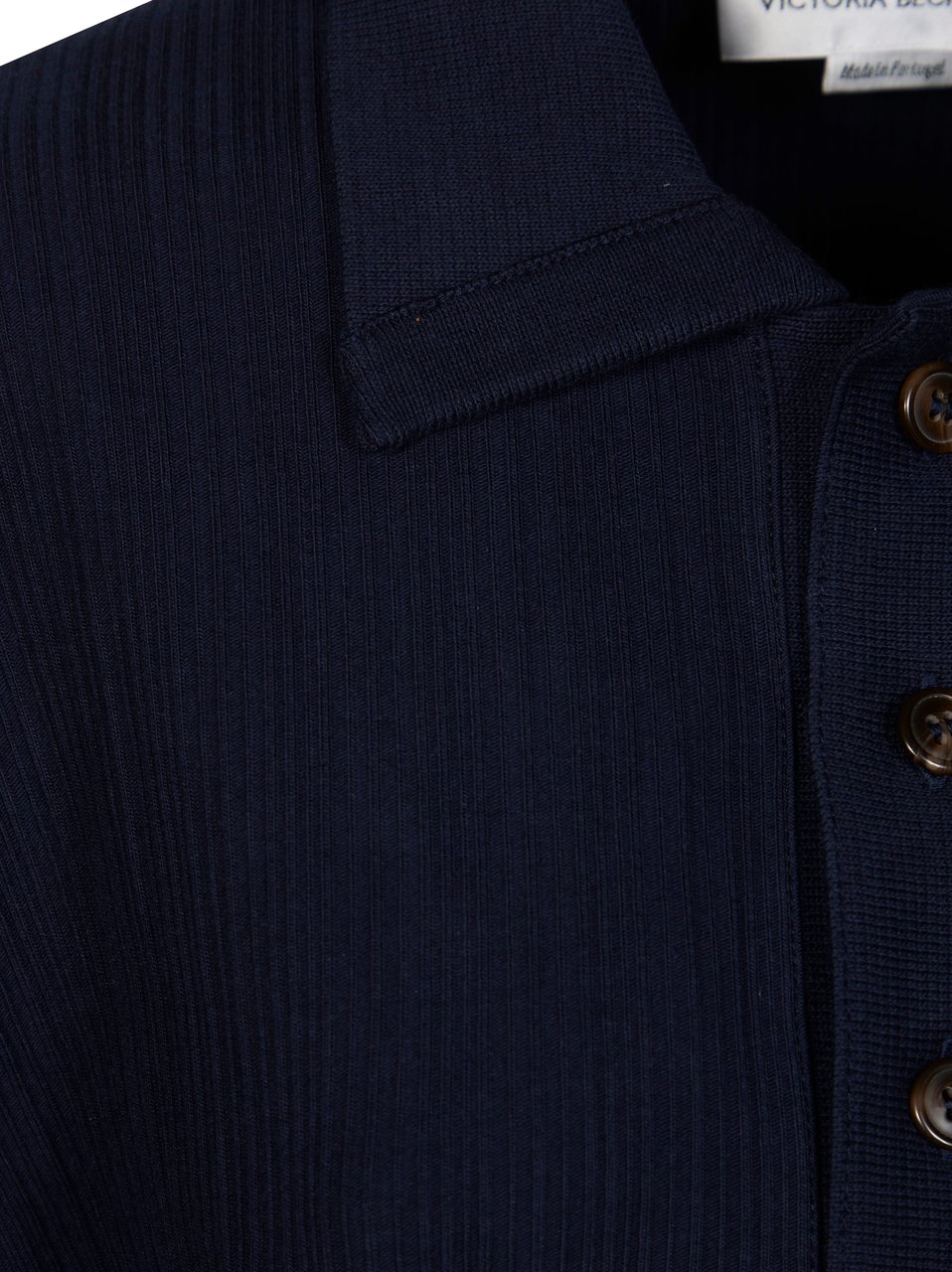 Victoria Beckham Ribbed Fitted Polo Shirt Zwart