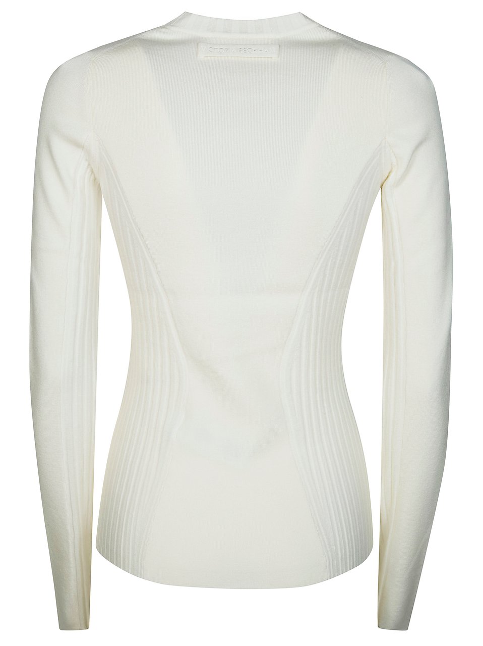 Victoria Beckham White Ribbed Fitted Long Sleeve T-Shirt Wit