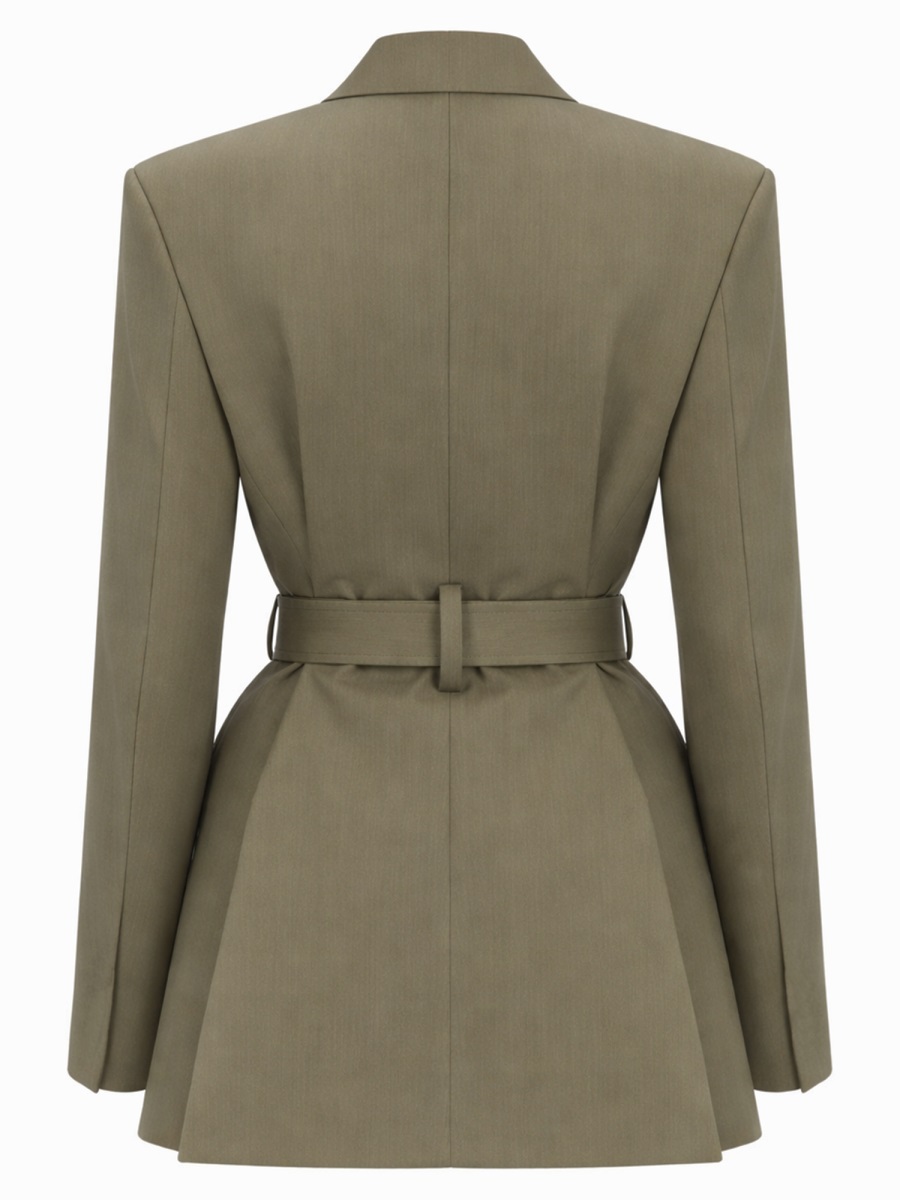 Victoria Beckham Fitted Wool-Blend Belted Blazer Grijs