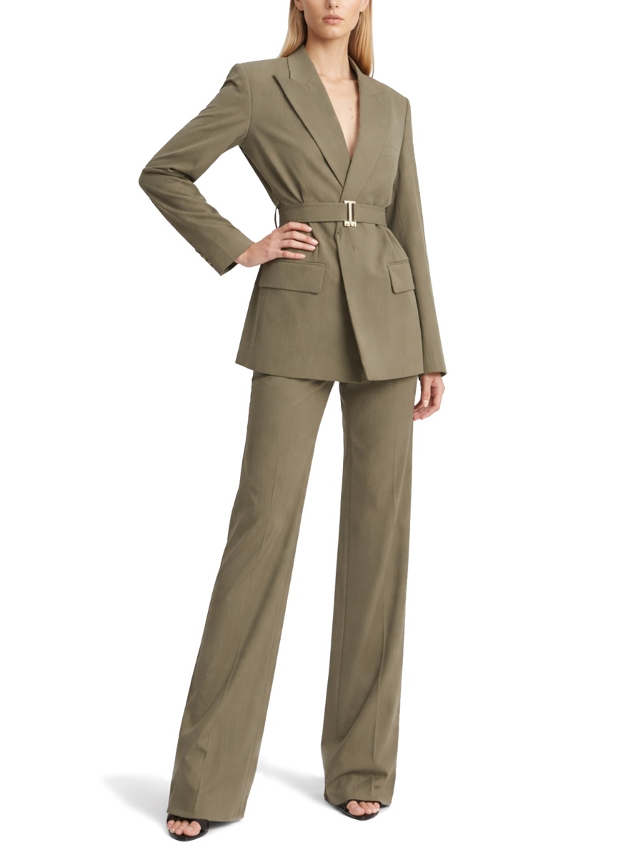Victoria Beckham Fitted Wool-Blend Belted Blazer Grijs