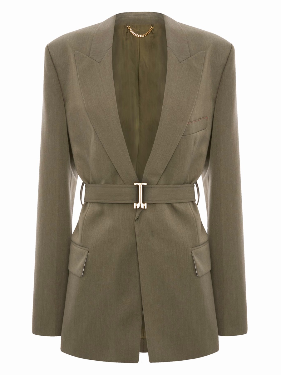 Victoria Beckham Fitted Wool-Blend Belted Blazer Grijs