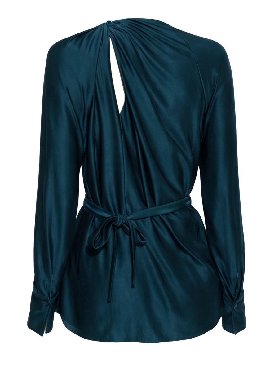 Victoria Beckham Draped Long-Sleeved Extended Cuffs Blouse Zwart