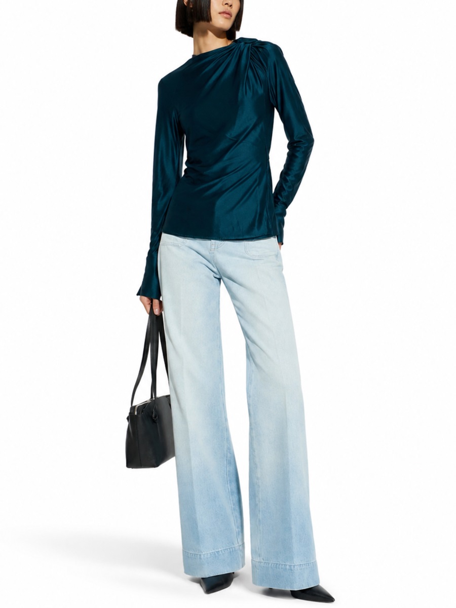 Victoria Beckham Draped Long-Sleeved Extended Cuffs Blouse Zwart