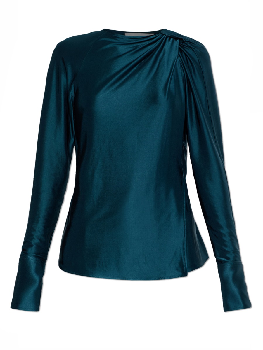 Victoria Beckham Draped Long-Sleeved Extended Cuffs Blouse Zwart