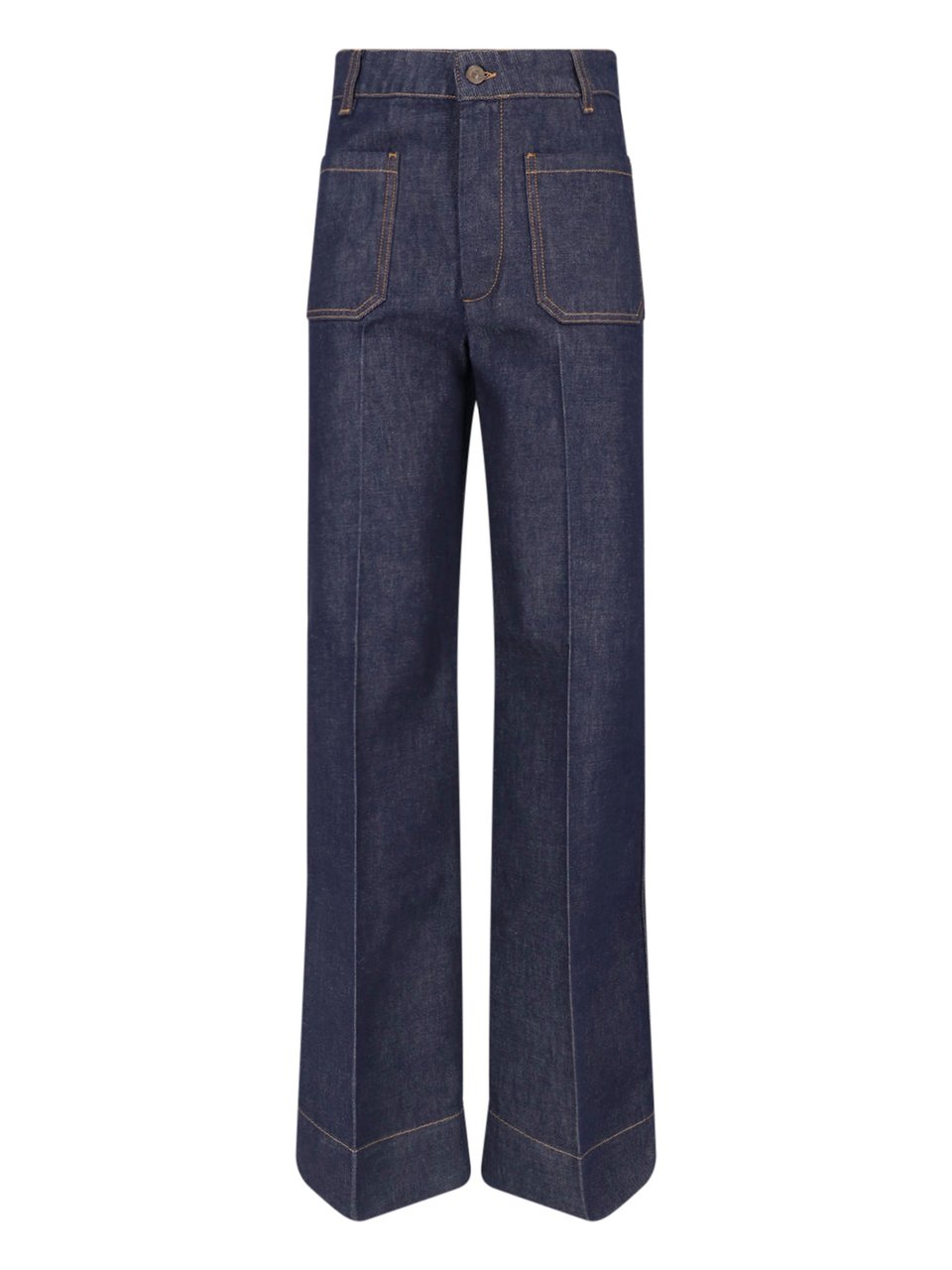 Victoria Beckham Wide-Leg High-Waisted Jeans with Contrast Stitching Blauw