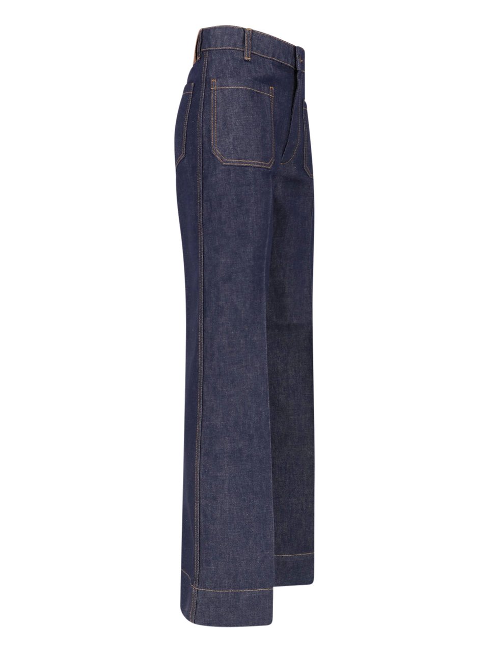 Victoria Beckham Wide-Leg High-Waisted Jeans with Contrast Stitching Blauw