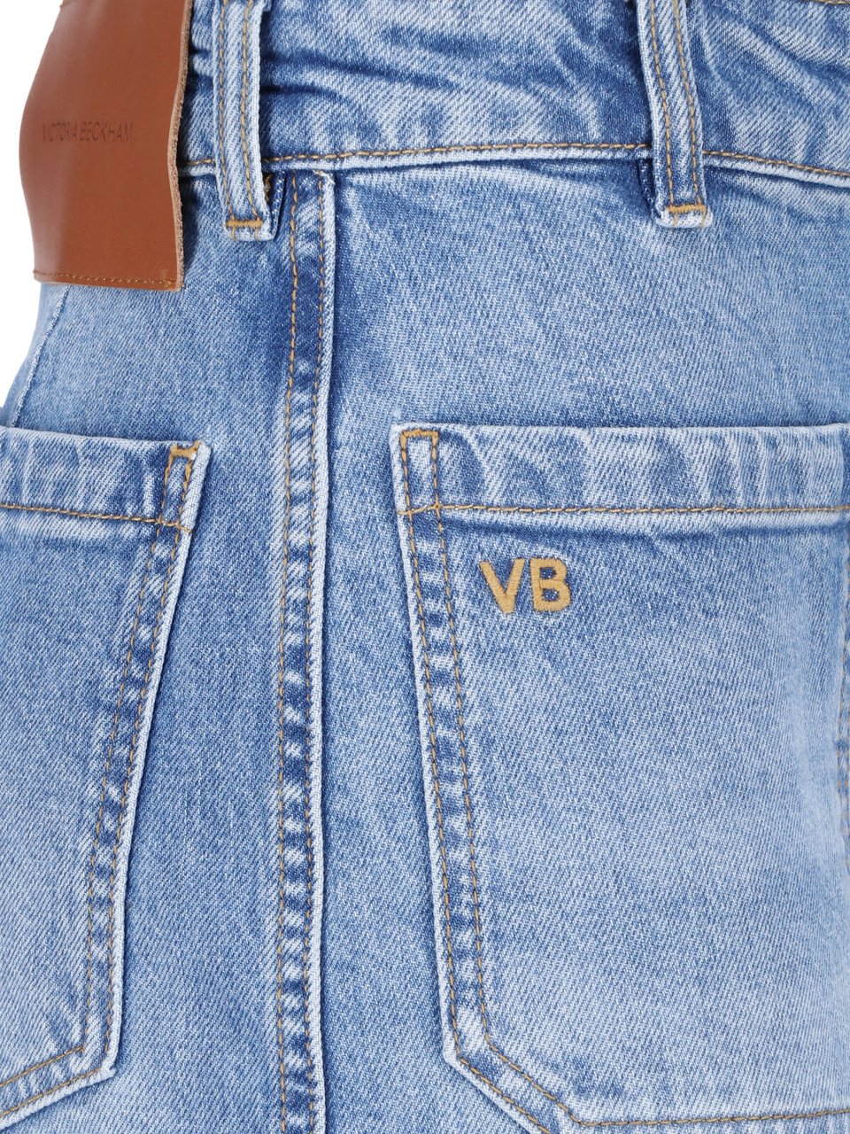 Victoria Beckham Wide-Leg High-Waisted Jeans with Logo Detail Blauw