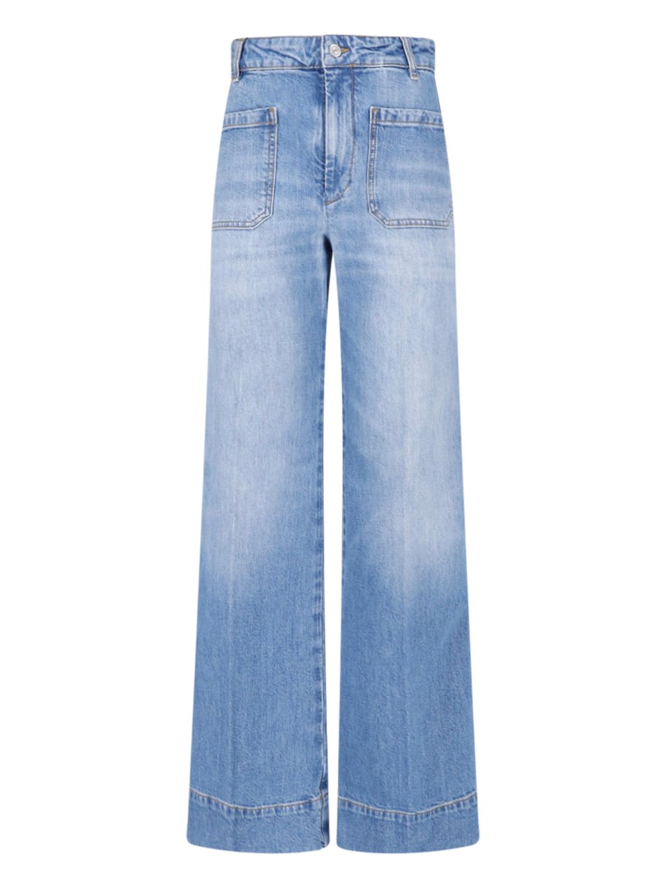 Victoria Beckham Wide-Leg High-Waisted Jeans with Logo Detail Blauw