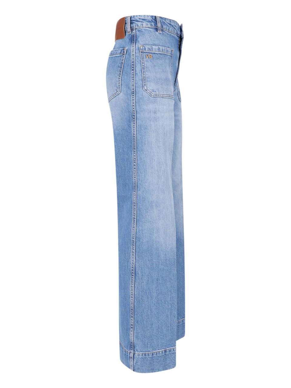 Victoria Beckham Wide-Leg High-Waisted Jeans with Logo Detail Blauw