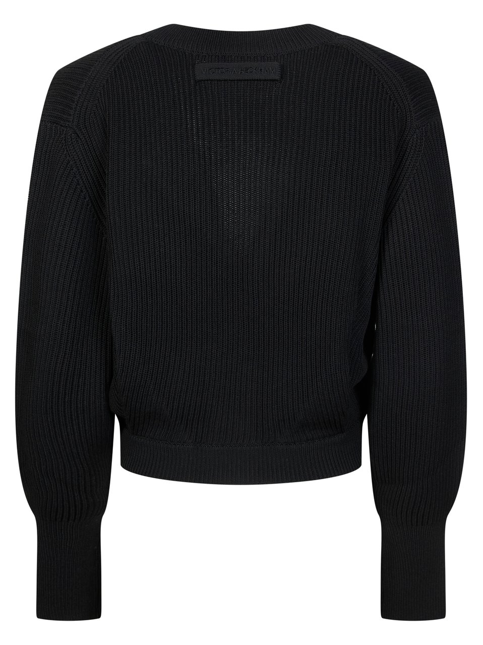 Victoria Beckham Ribbed Knit Deep V-Neck Cardigan Zwart