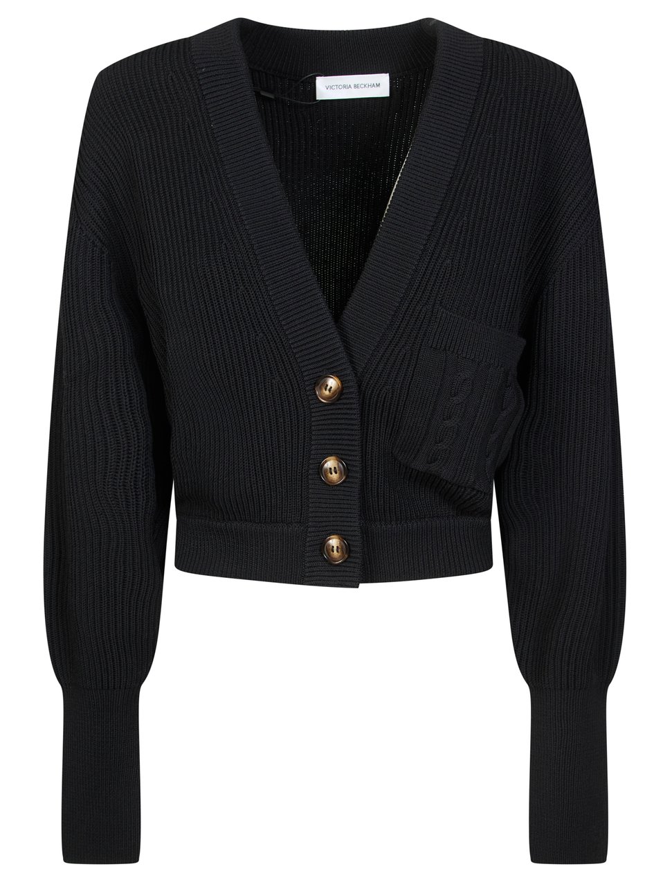 Victoria Beckham Ribbed Knit Deep V-Neck Cardigan Zwart