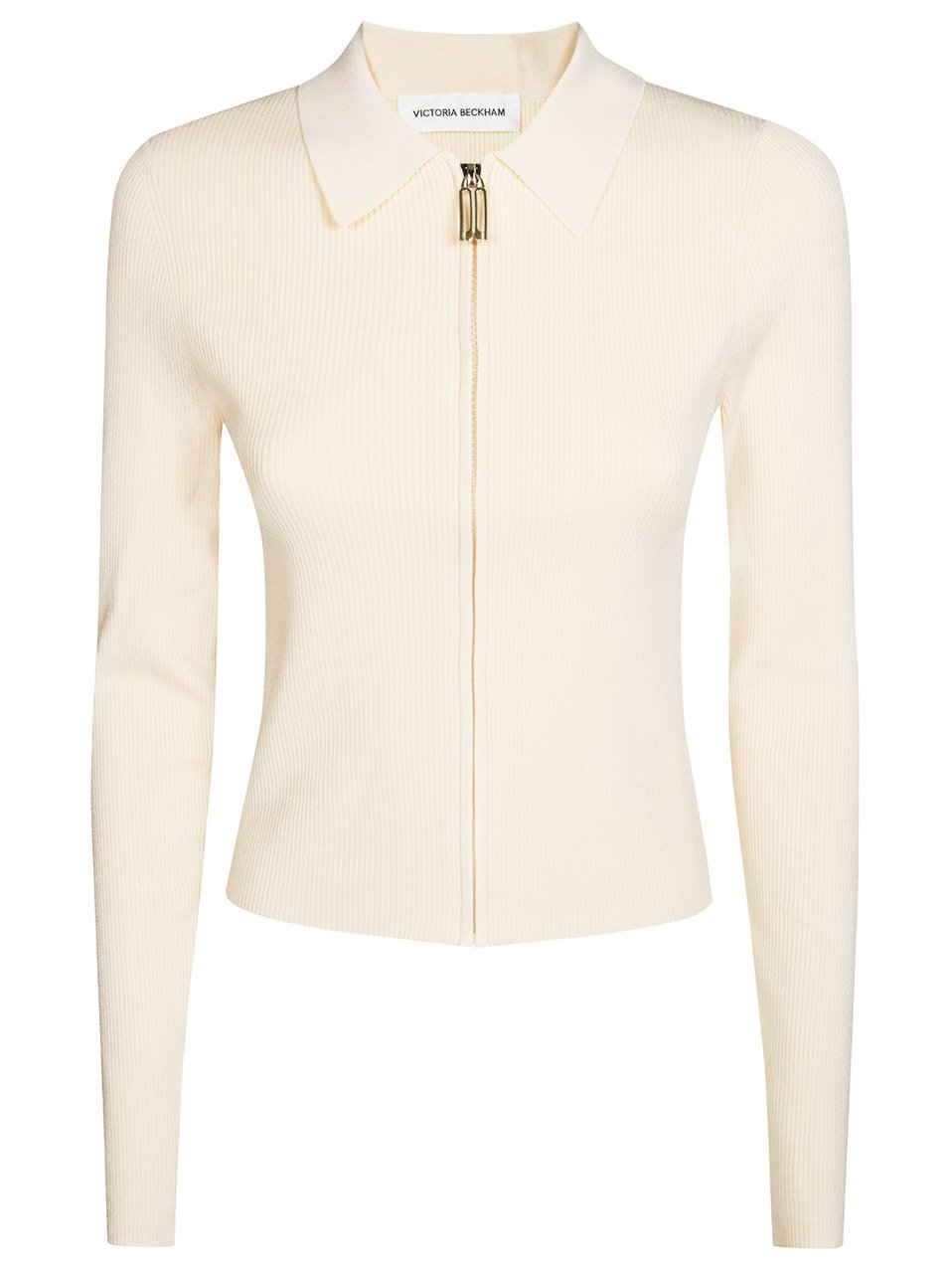 Victoria Beckham Ribbed Knit Fitted Polo Shirt Neutraal