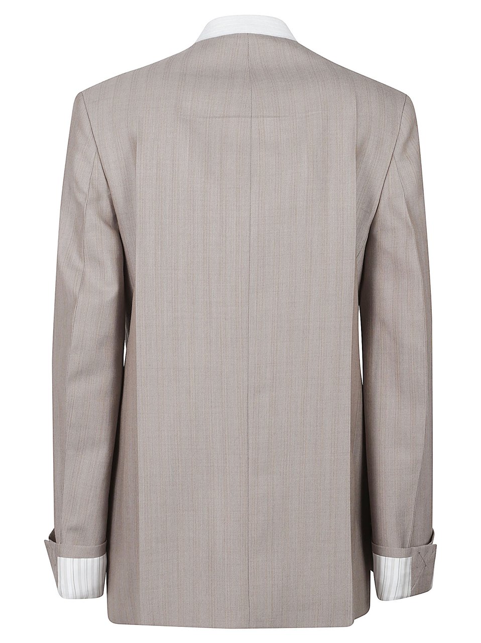Victoria Beckham Tailored Collarless Jacket in Soft Beige Fabric Grijs
