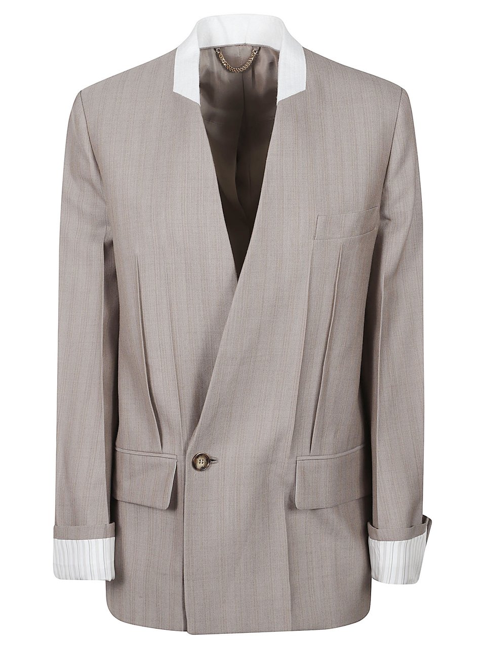Victoria Beckham Tailored Collarless Jacket in Soft Beige Fabric Grijs