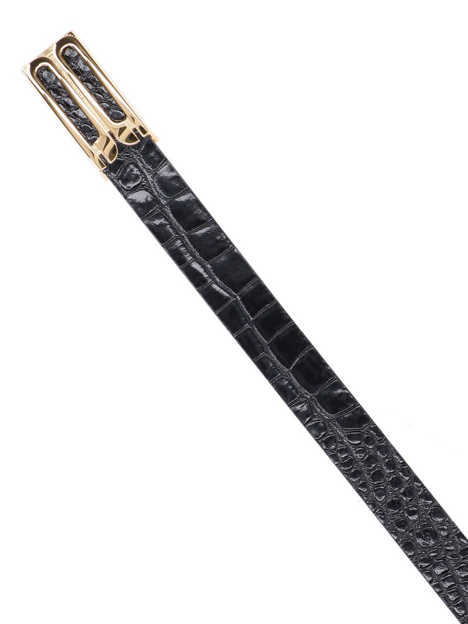 Victoria Beckham Black Jumbo Frame Crocodile-Embossed Leather Belt Zwart