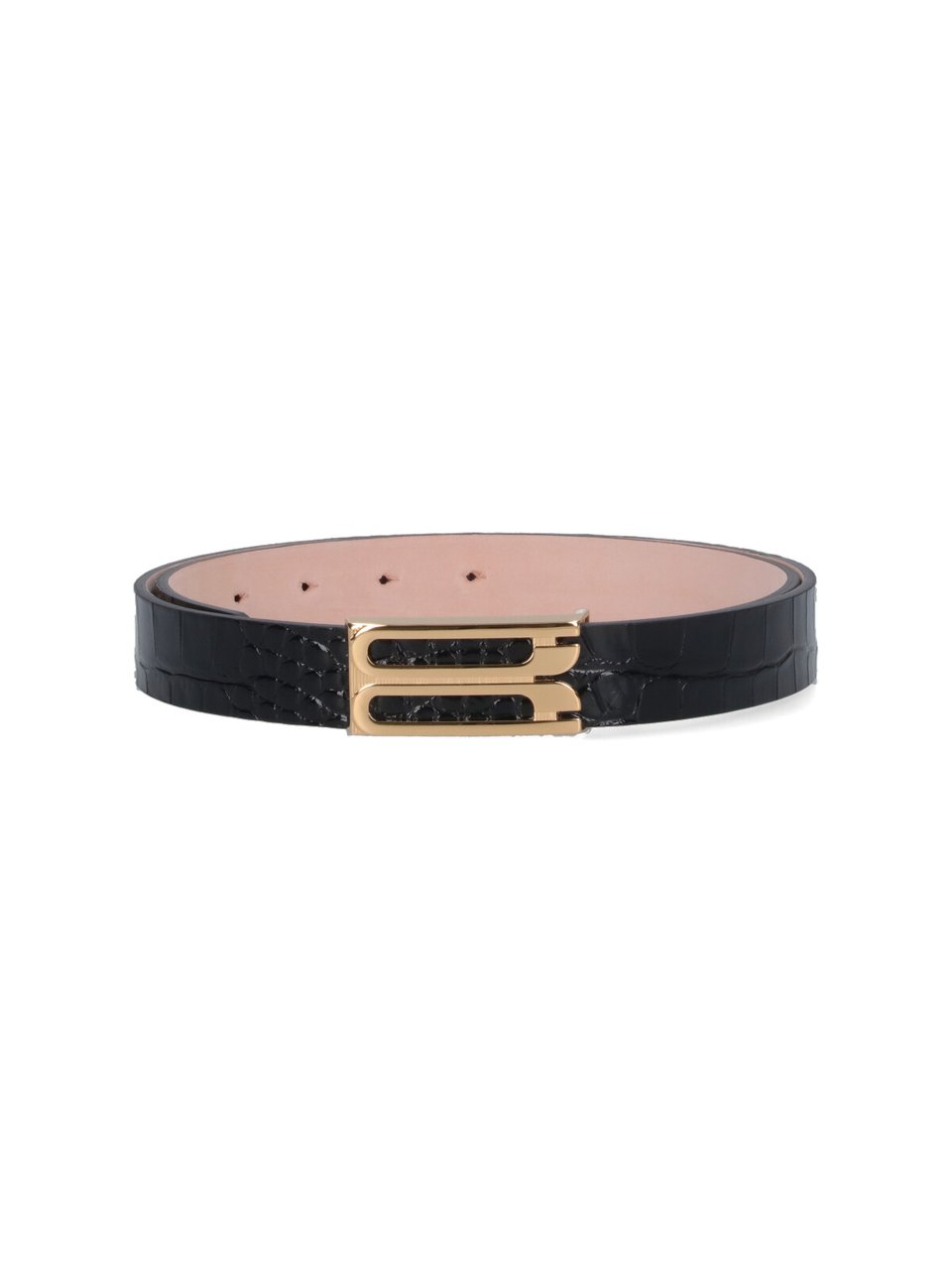 Victoria Beckham Black Jumbo Frame Crocodile-Embossed Leather Belt Zwart