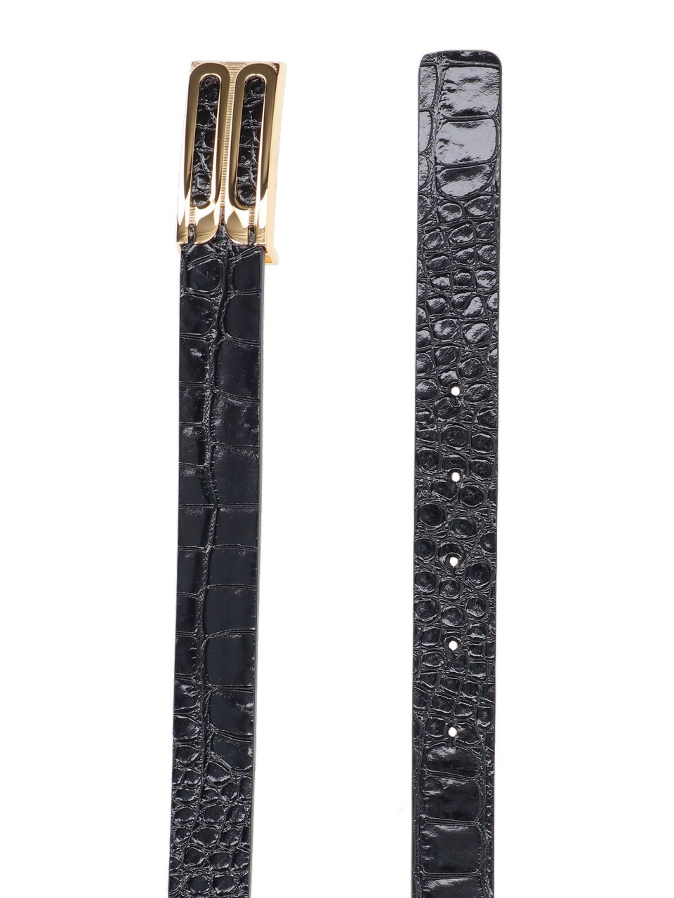 Victoria Beckham Black Jumbo Frame Crocodile-Embossed Leather Belt Zwart