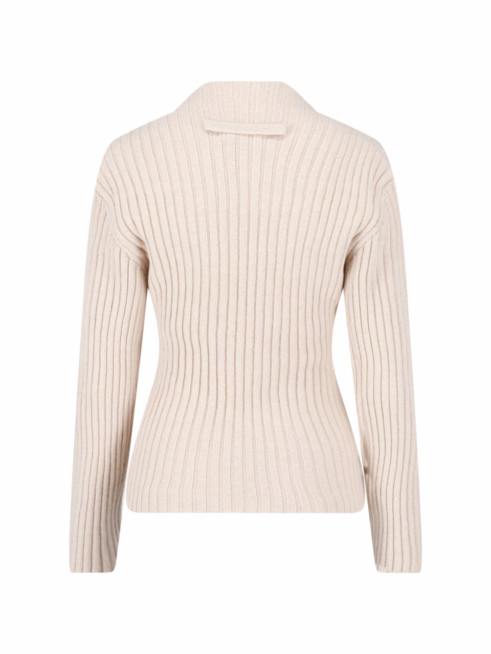 Victoria Beckham Ribbed Cashmere-Merino Knit Sweater with Square Neckline Neutraal
