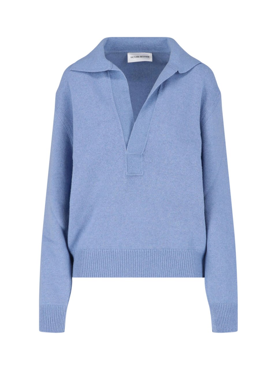 Victoria Beckham Muted Periwinkle Blue Fine-Knit Sweater with V-Neckline Blauw