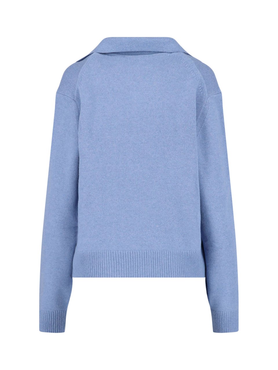 Victoria Beckham Muted Periwinkle Blue Fine-Knit Sweater with V-Neckline Blauw