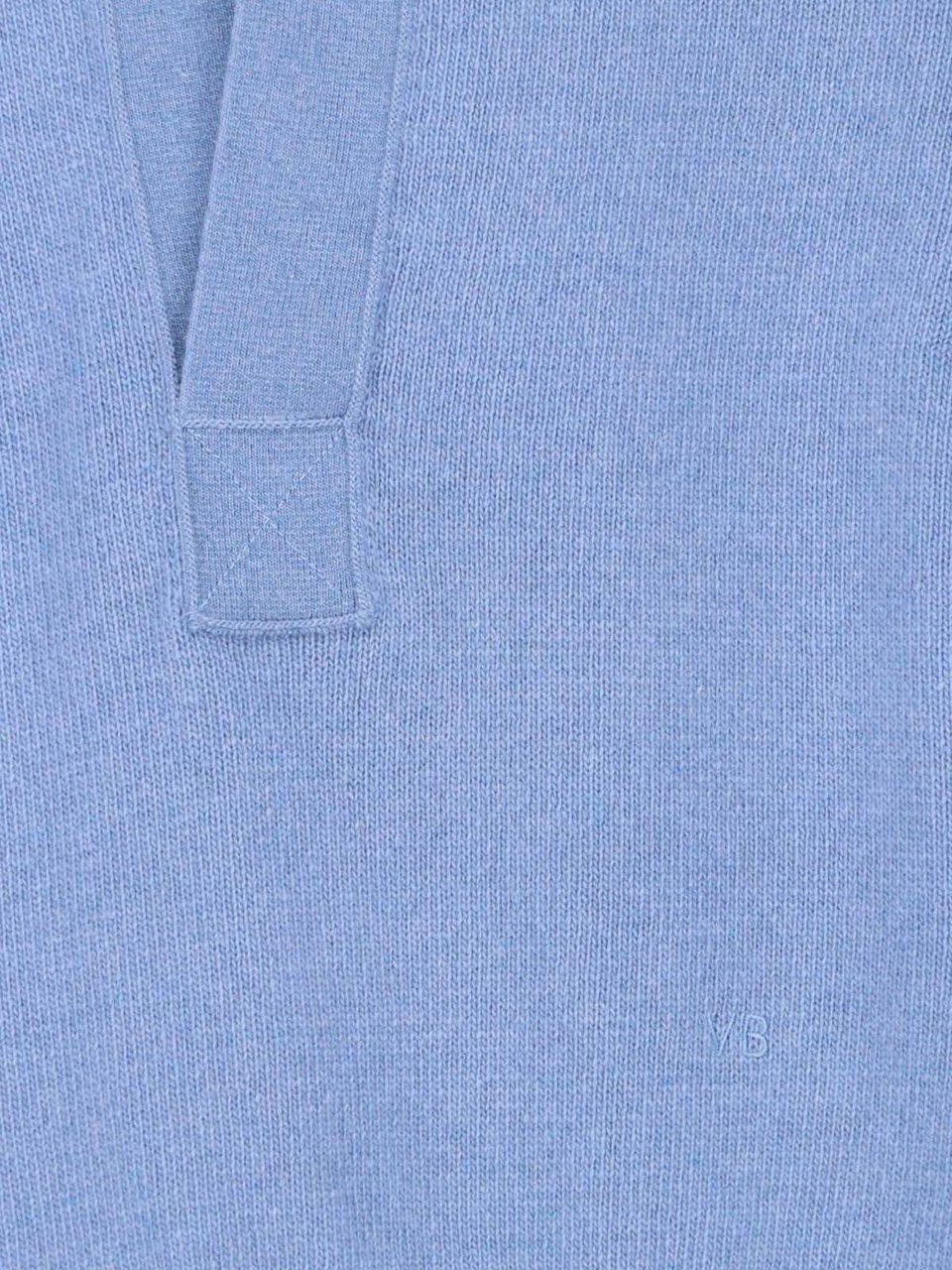 Victoria Beckham Muted Periwinkle Blue Fine-Knit Sweater with V-Neckline Blauw