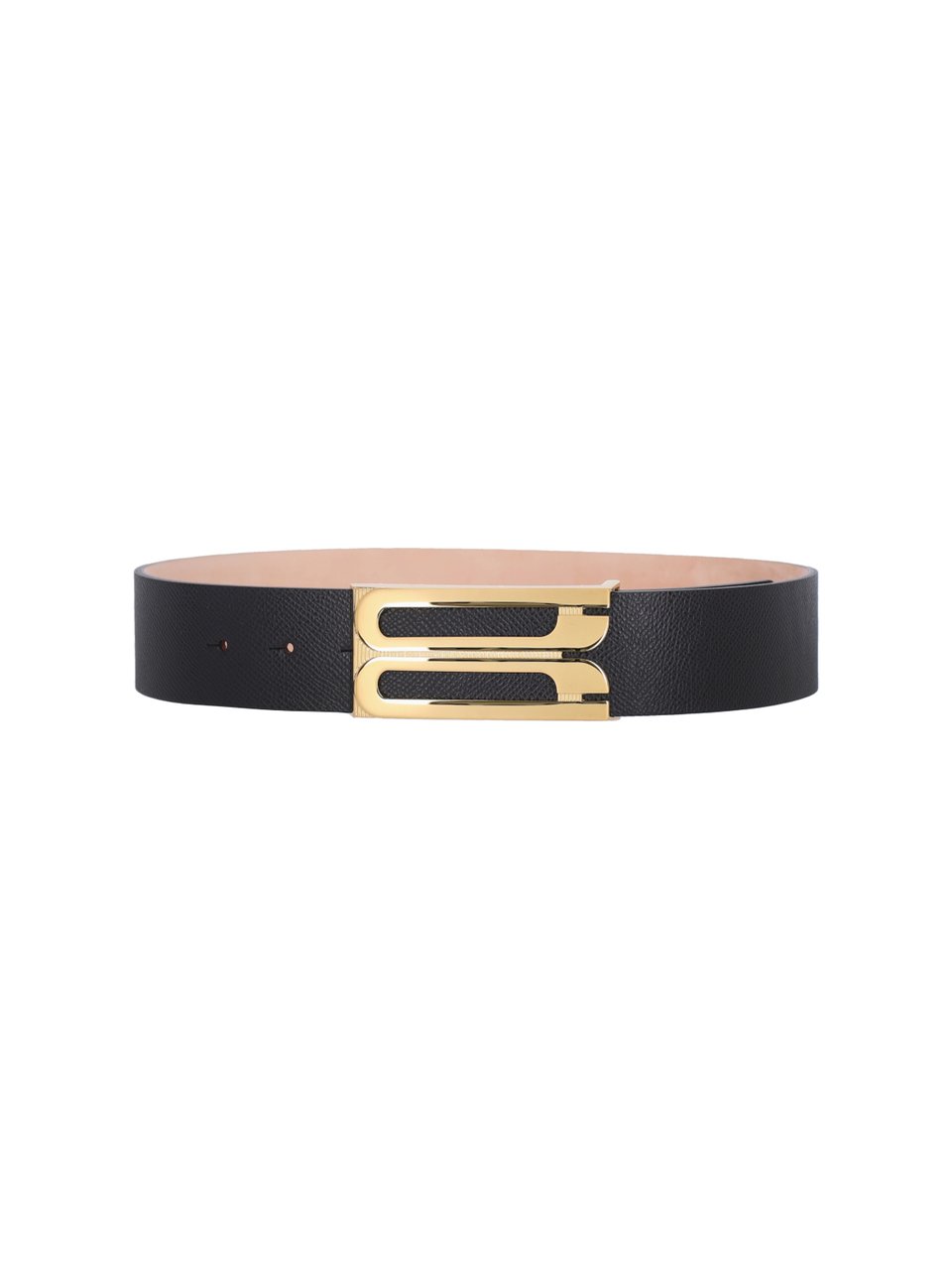Victoria Beckham Black Jumbo Frame Crocodile-Embossed Leather Belt Zwart