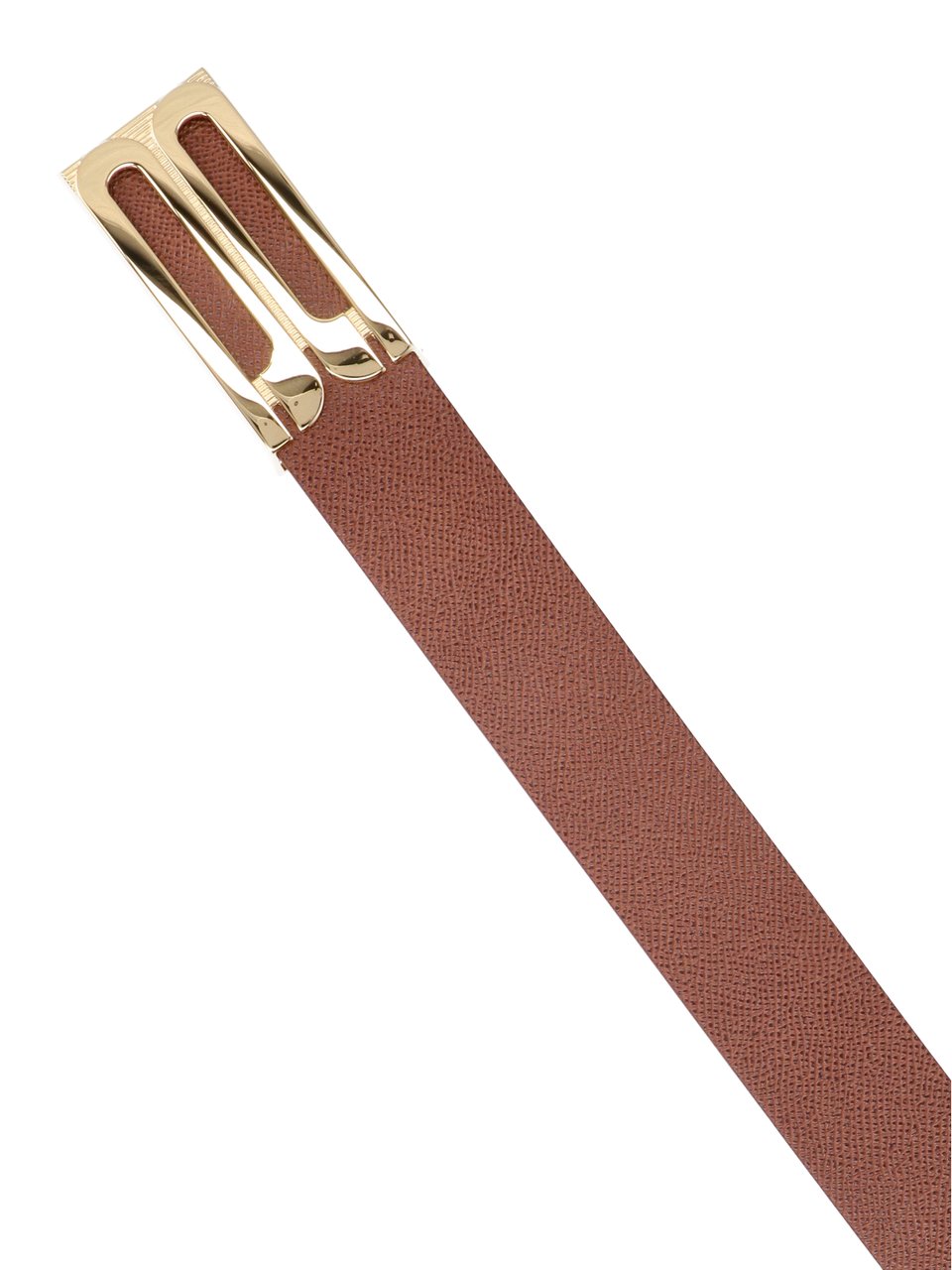 Victoria Beckham Textured Brown Strap with Polished Gold-tone Buckle Belt Bruin