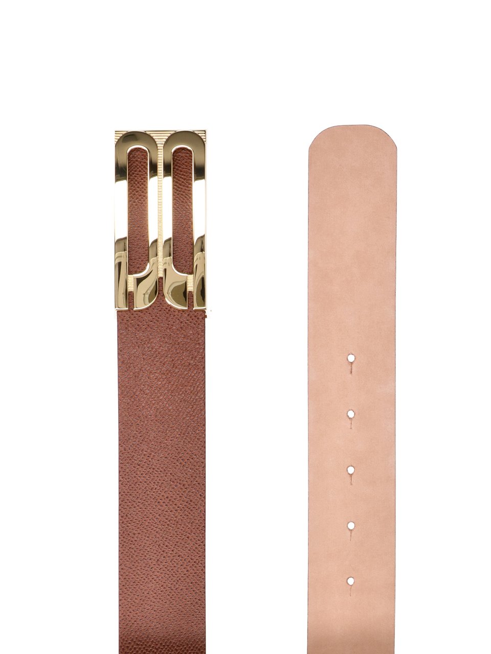 Victoria Beckham Textured Brown Strap with Polished Gold-tone Buckle Belt Bruin