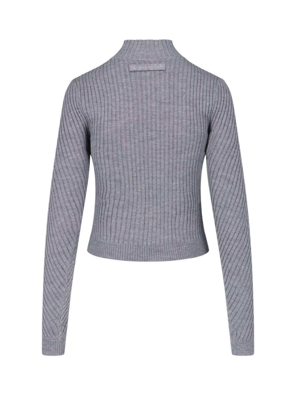 Victoria Beckham Fitted Ribbed Knit Sweater with Subtle V-Neckline Grijs