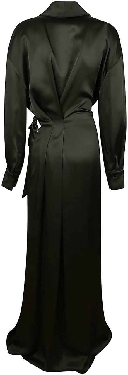 Victoria Beckham Satin-Wrap Gown With Cuffed Sleeves And V-Neckline Zwart