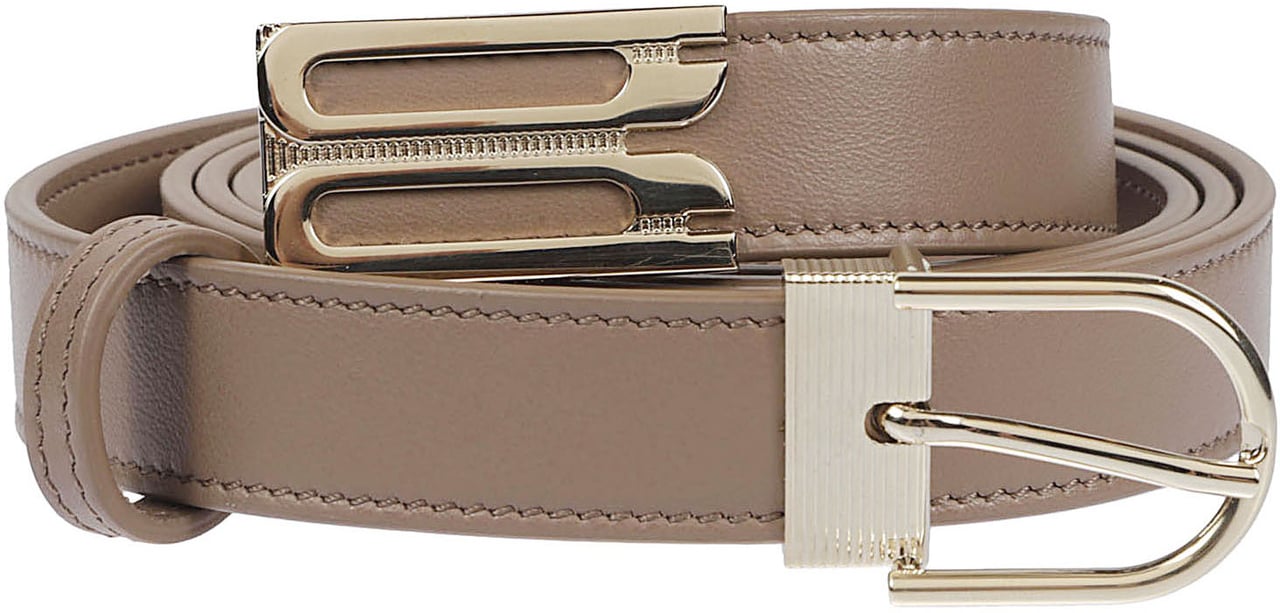 Victoria Beckham Taupe Dorian Narrow Leather Belt Bruin