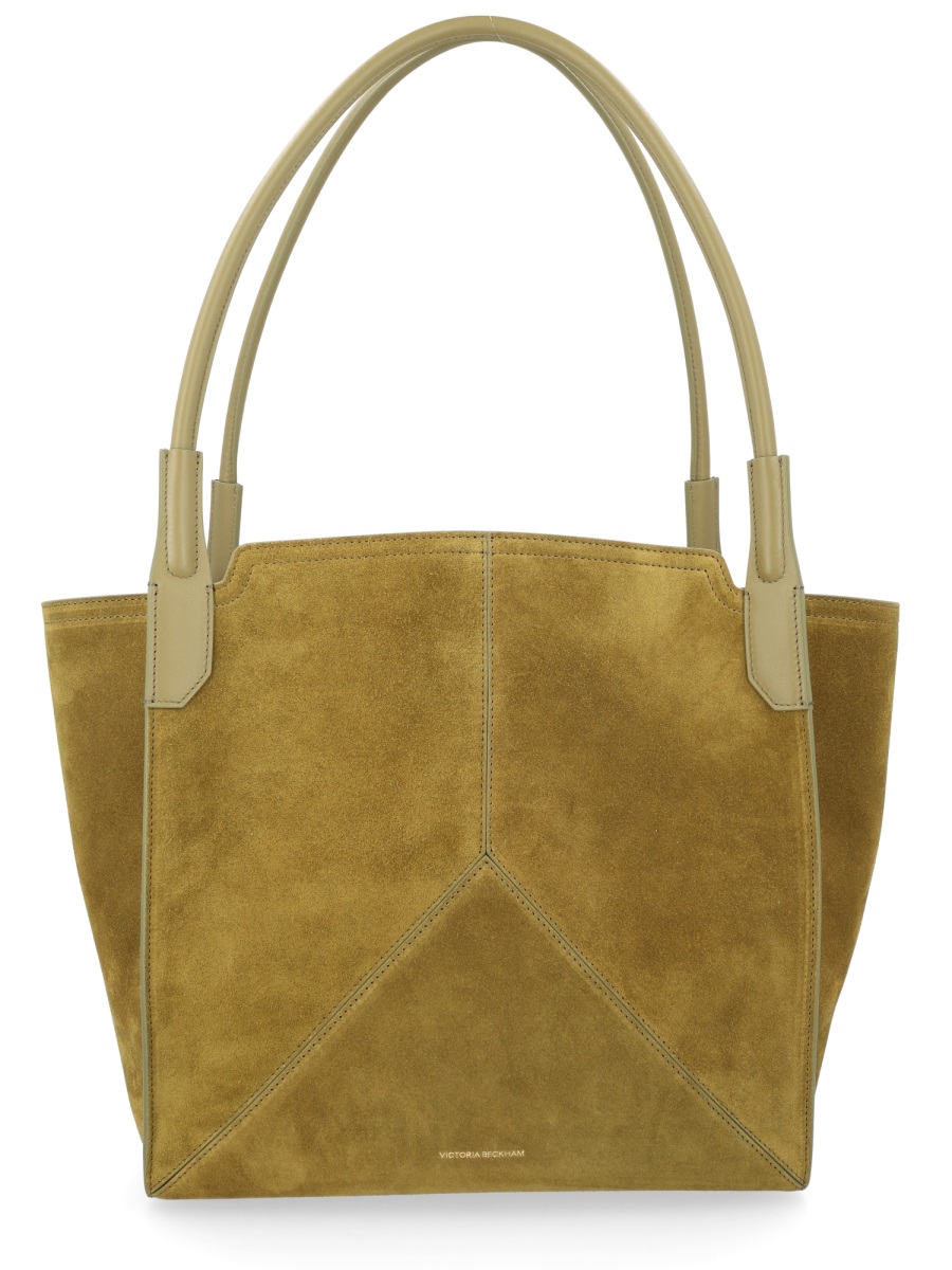Victoria Beckham Suede Victoria Geometric Panel Shoulder Bag Bruin