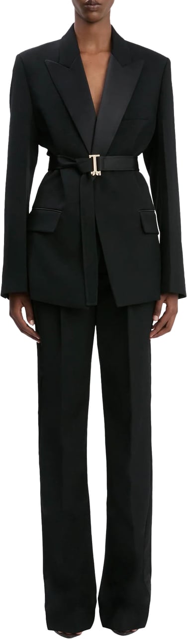 Victoria Beckham Getailleerd jasje met riem, zwart Zwart
