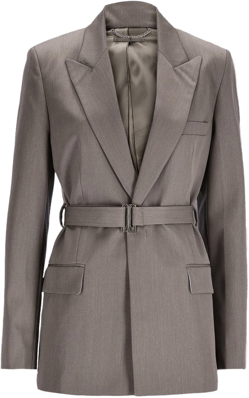 Victoria Beckham Getailleerd jasje met riem in saliegroen melange Lichtgrijs