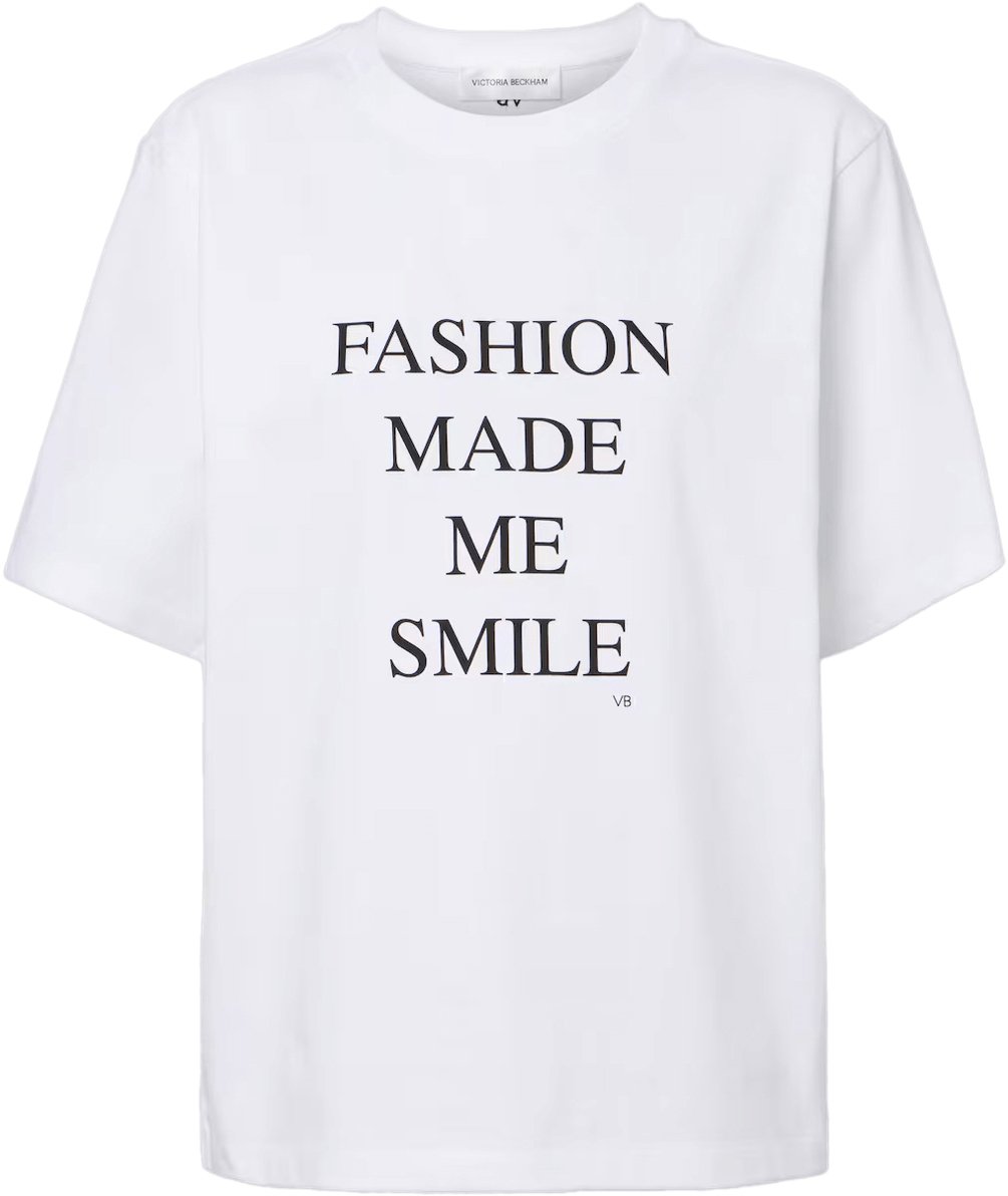 Victoria Beckham T-shirt met de slogan "Fashion Made Me Smile" Wit