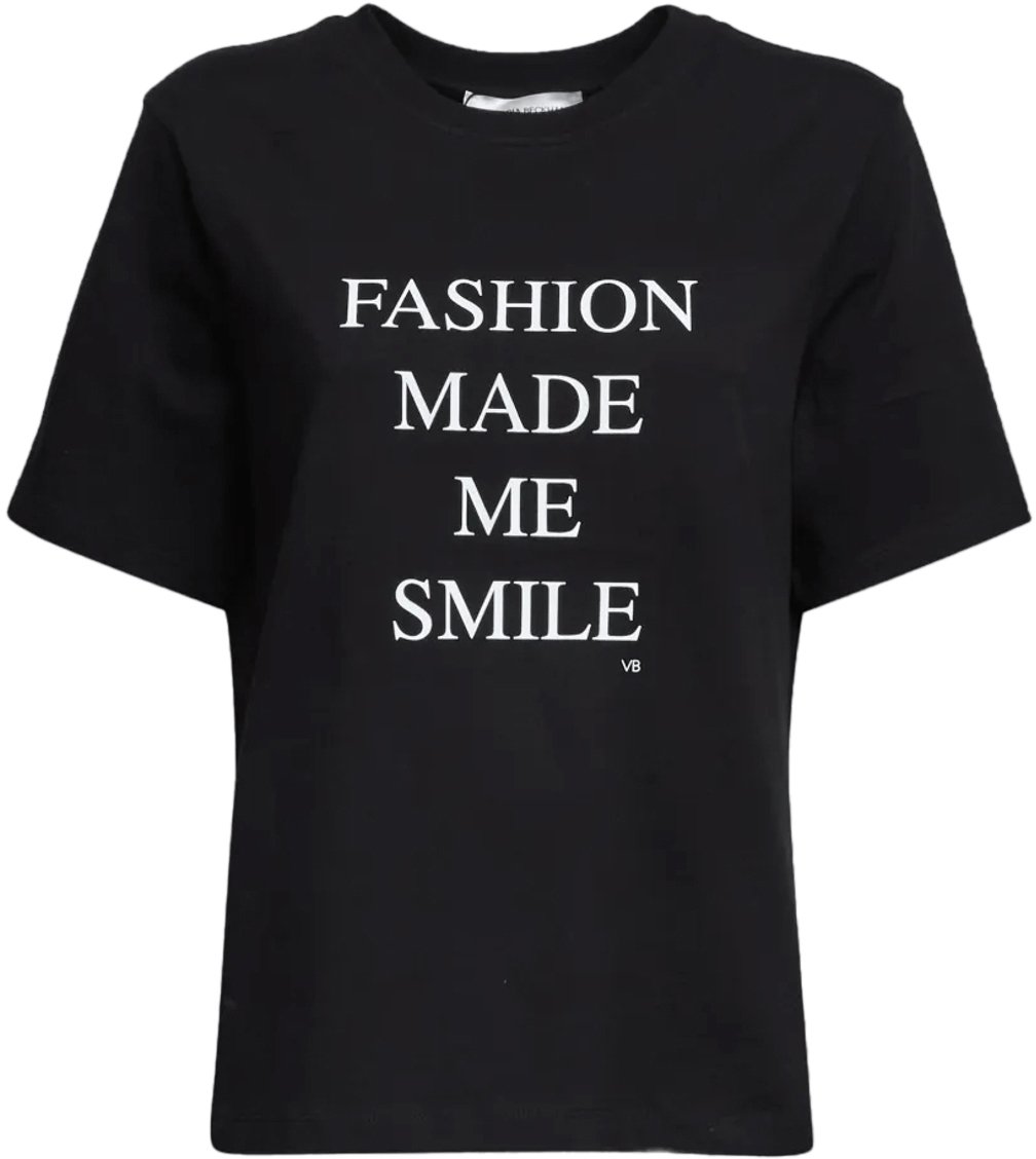 Victoria Beckham T-shirt met de slogan "Fashion Made Me Smile" Zwart
